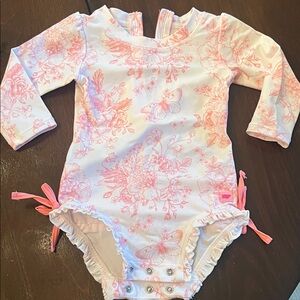 Ruffle Butts Pink Floral Baby girl swimsuit